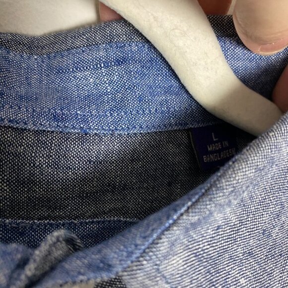 Alan Flusser 100% Linen Button Up Short Sleeve Shirt Blue Mens Large - Picture 2 of 6